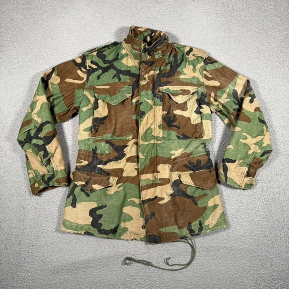 Alpha Industries Jacket Mens Small M65 Green Woodland Camo Full Zip Military USA